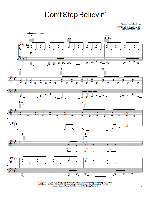 Journey Don T Stop Believin Sheet Music Download Pdf Score 188308