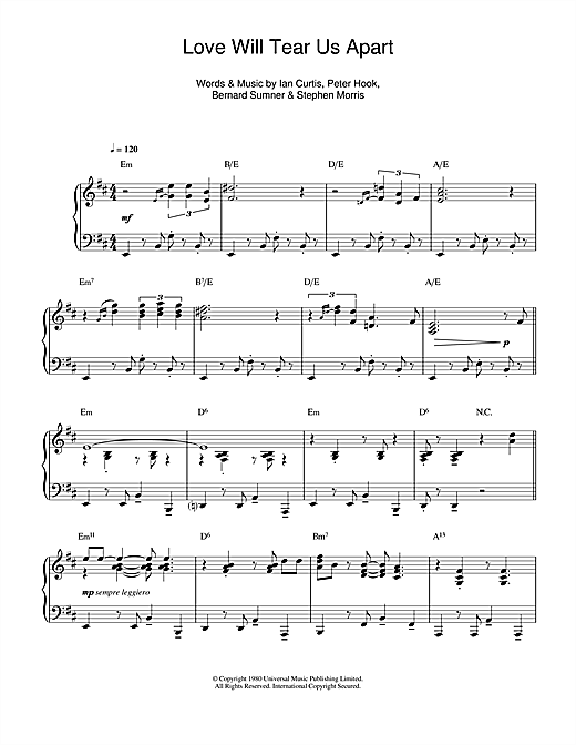 Learn to play Joy Division Love Will Tear Us Apart (jazz version) sheet music for Piano in minutes. Joy Division Love Will Tear Us Apart (jazz version) sheet music notes and chords