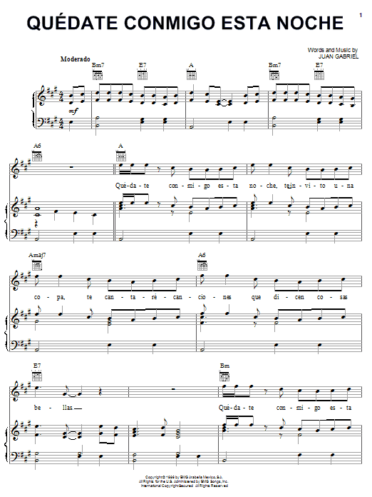 Learn to play Juan Gabriel Quedate Conmigo Esta Noche sheet music for Real Book – Melody & Chords in minutes. Juan Gabriel Quedate Conmigo Esta Noche sheet music preview music notes and score for Real Book – Melody & Chords including 2 page(s)