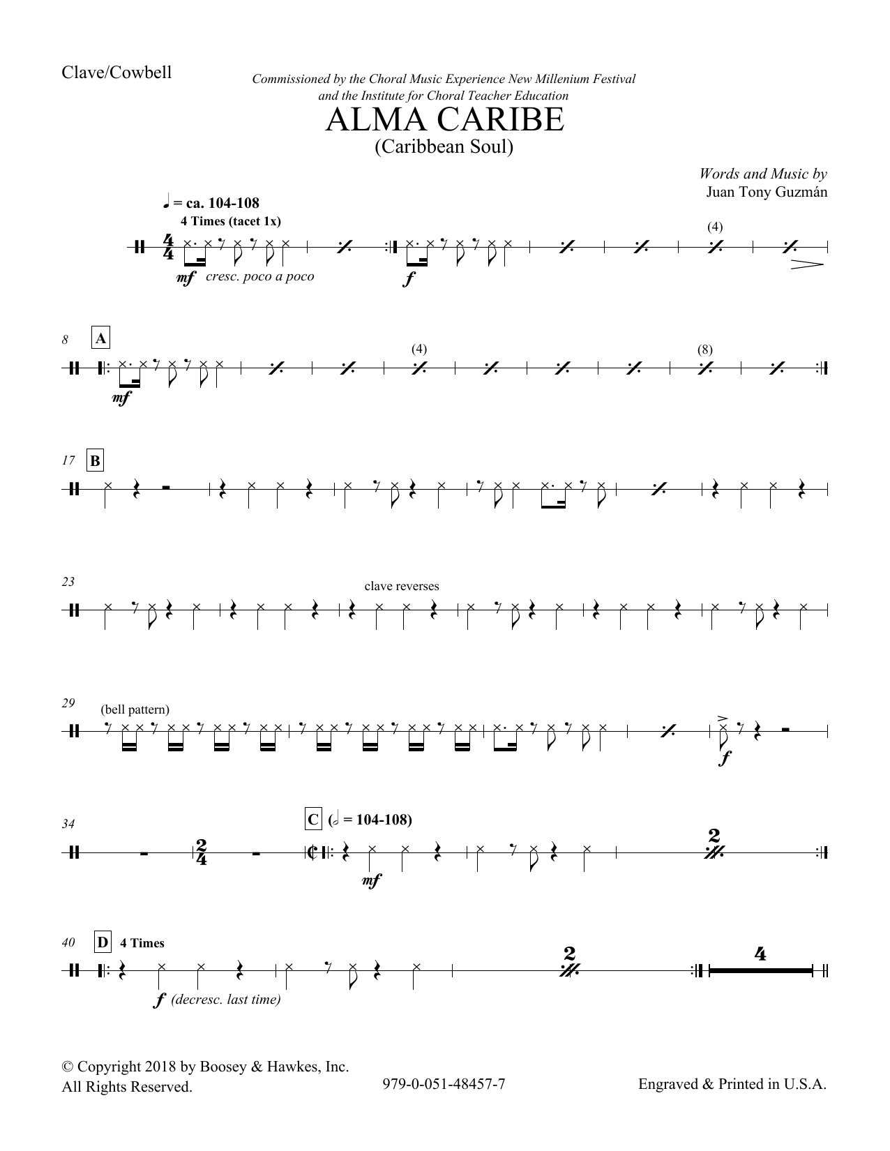 Juan Tony Guzman Alma Caribe (Caribbean Soul) - Aux Percussion sheet music preview music notes and score for Choir Instrumental Pak including 3 page(s)