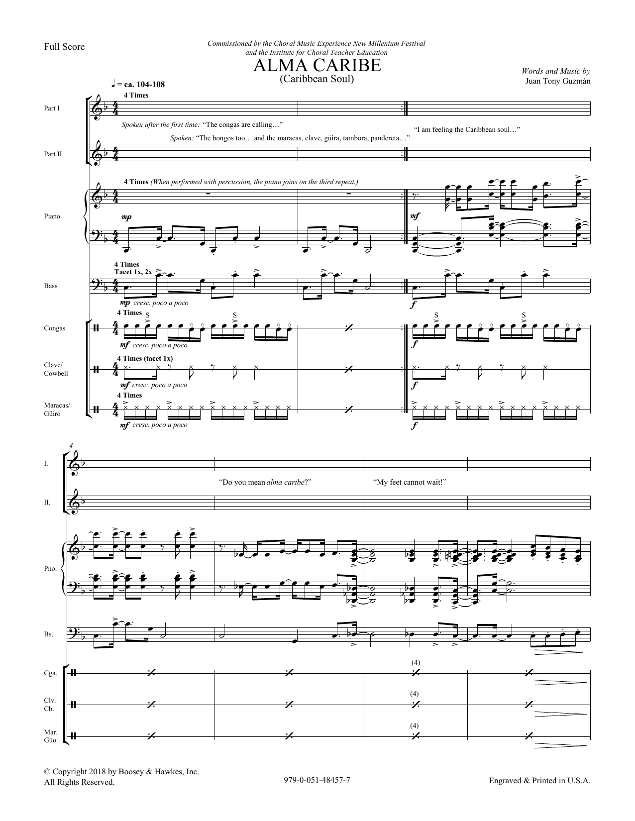 Juan Tony Guzman Alma Caribe (Caribbean Soul) - Score sheet music preview music notes and score for Choir Instrumental Pak including 20 page(s)