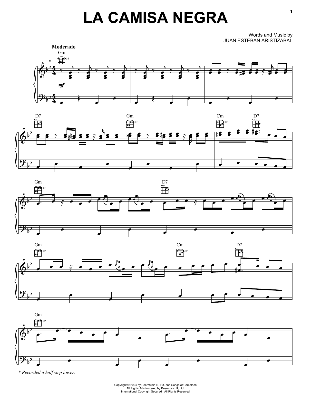 Learn to play Juanes La Camisa Negra sheet music for Real Book – Melody & Chords in minutes. Juanes La Camisa Negra sheet music preview music notes and score for Real Book – Melody & Chords including 3 page(s)