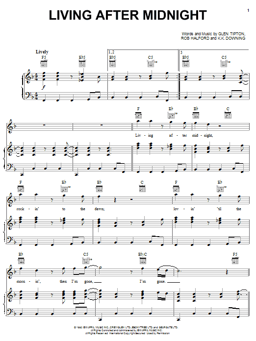 Learn to play Judas Priest Living After Midnight sheet music for Piano, Vocal & Guitar (Right-Hand Melody) in minutes. Judas Priest Living After Midnight sheet music notes and chords