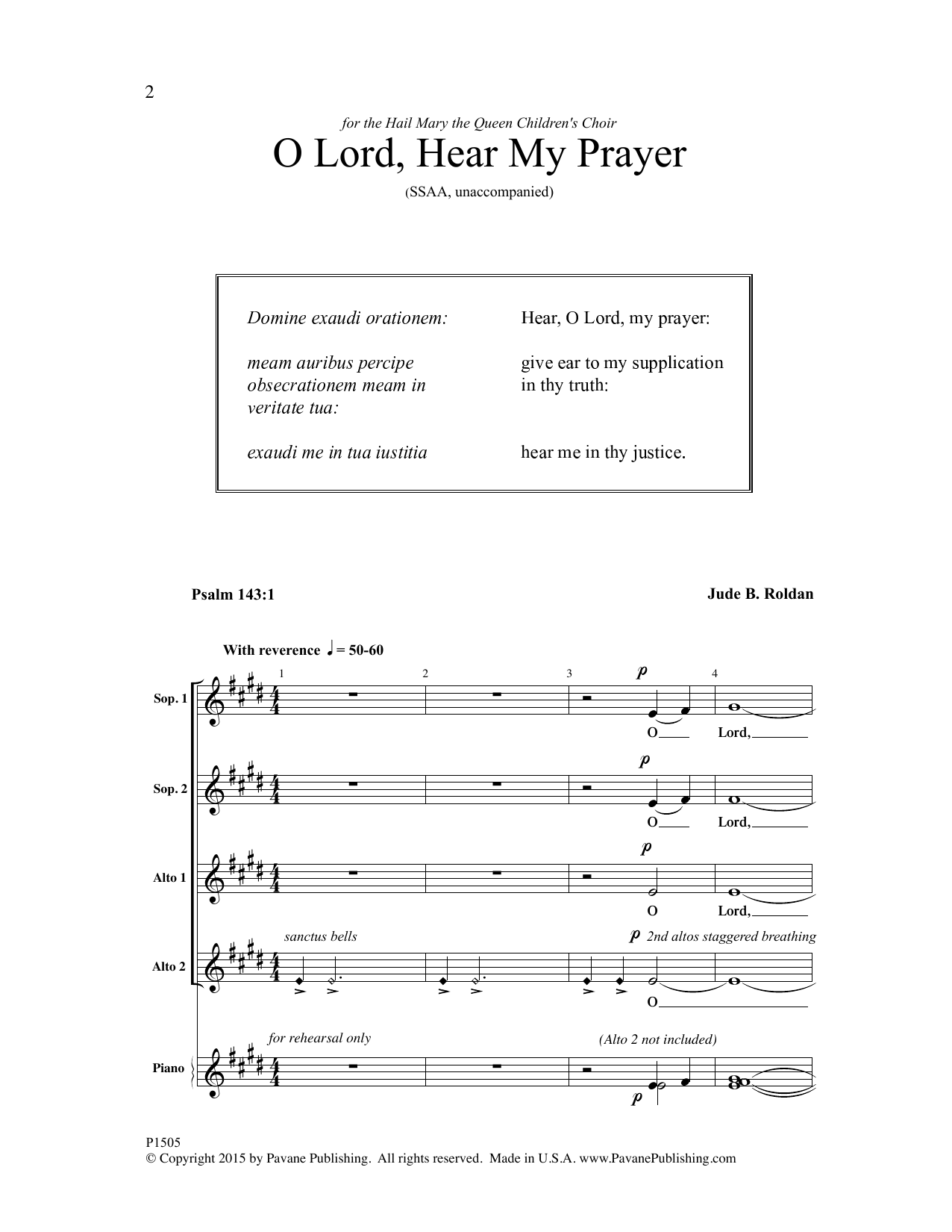 Jude Roldan O Lord, Hear My Prayer sheet music, chords, lyrics - Printable PDF for Choir