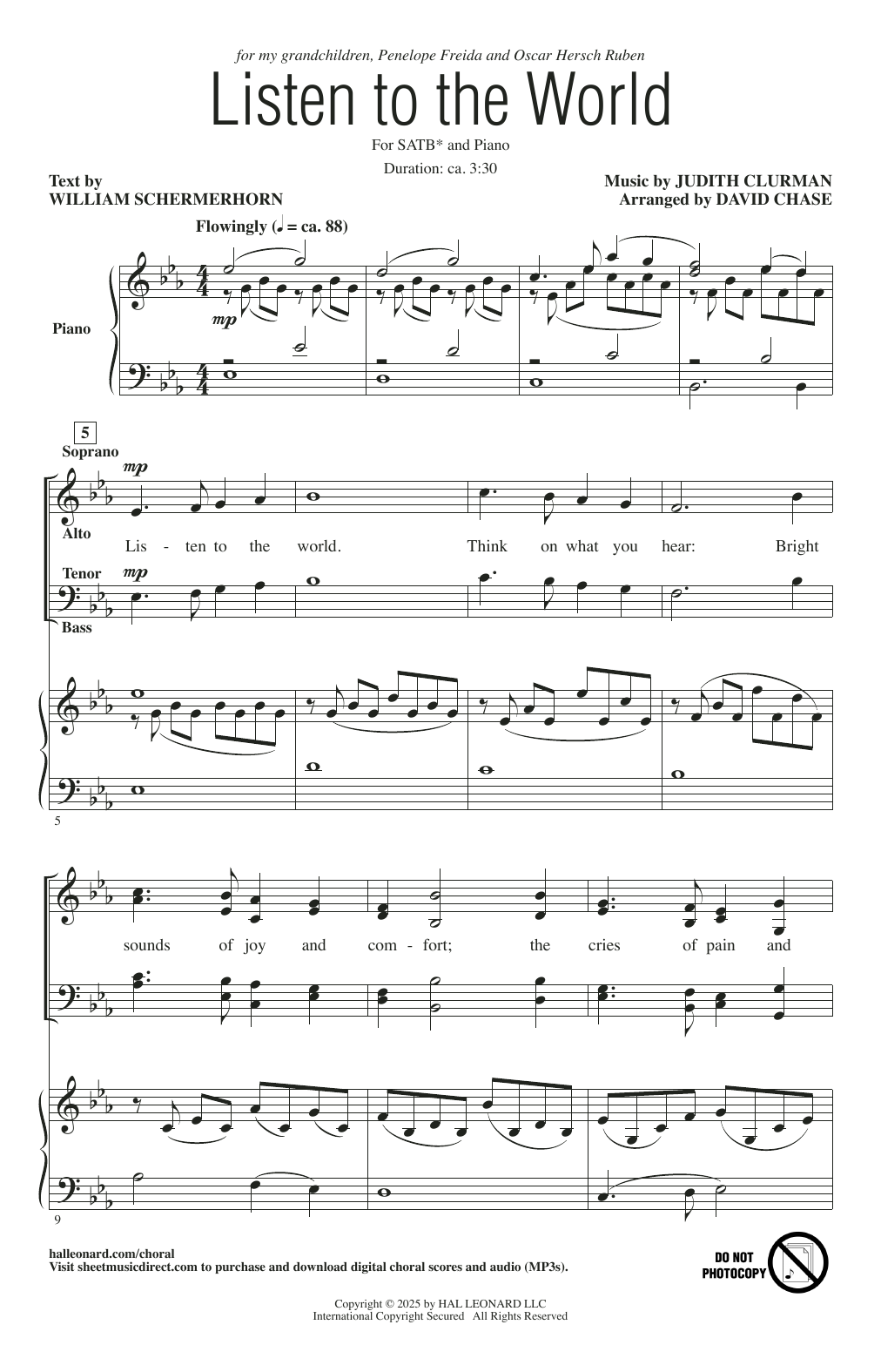 Judith Clurman Listen To The World sheet music, chords, lyrics - Printable PDF for SATB Choir
