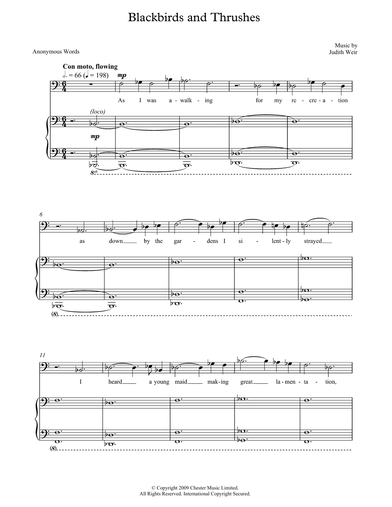 Judith Weir Blackbirds and Thrushes (for bass/baritone & piano) sheet music, chords, lyrics - Printable PDF for Piano & Vocal