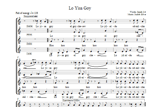 Learn to play Judith Silver Lo Yisa Goy sheet music for 4-Part in minutes. Judith Silver Lo Yisa Goy sheet music preview music notes and score for 4-Part including 1 page(s)