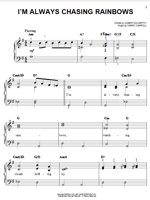 Learn to play Judy Garland I'm Always Chasing Rainbows sheet music for Easy Piano in minutes. Judy Garland I'm Always Chasing Rainbows sheet music preview music notes and score for Easy Piano including 3 page(s)
