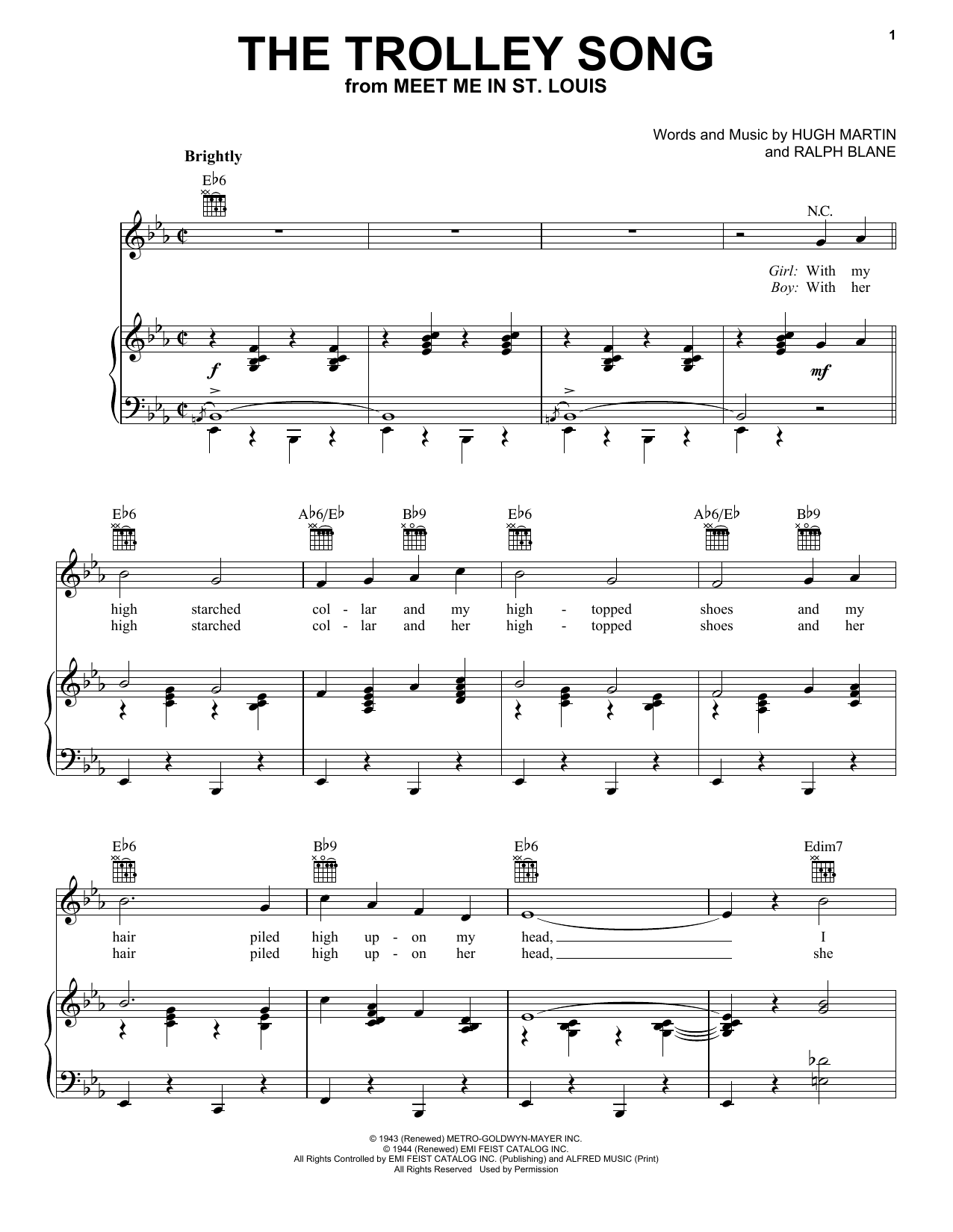 Learn to play Judy Garland The Trolley Song sheet music for Piano, Vocal & Guitar (Right-Hand Melody) in minutes. Judy Garland The Trolley Song sheet music notes and chords