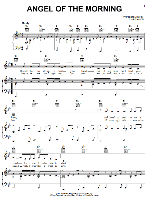 Download Juice Newton Angel Of The Morning sheet music notes and chords for Piano, Vocal & Guitar (Right-Hand Melody) - Download Printable PDF and start playing in minutes.