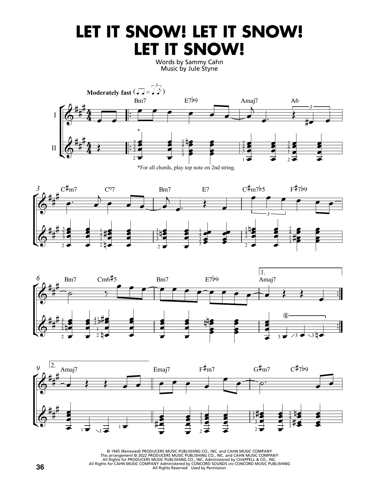 Jule Styne Let It Snow! Let It Snow! Let It Snow! (arr. Mark Phillips) sheet music, chords, lyrics - Printable PDF for Easy Guitar Tab