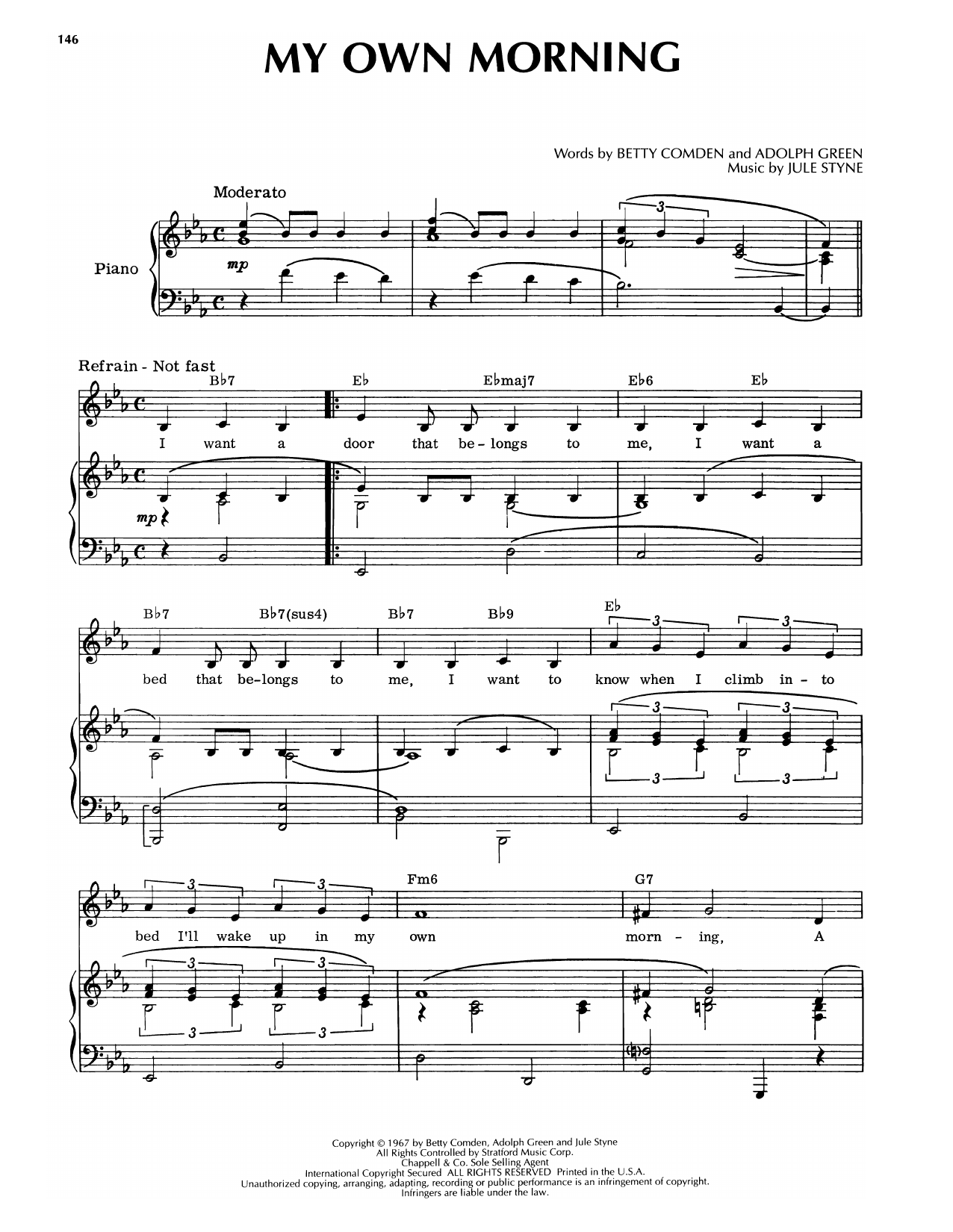 Jule Styne My Own Morning (from Hallelujah, Baby!) sheet music, chords, lyrics - Printable PDF for Piano & Vocal