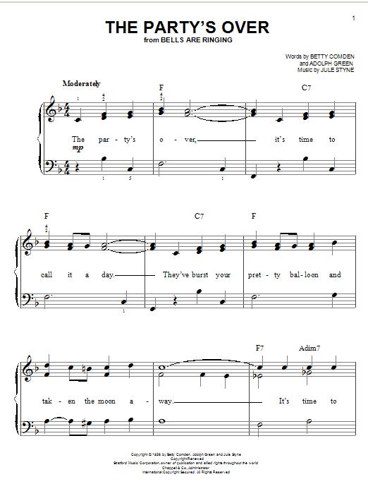 Learn to play Jule Styne The Party's Over sheet music for Piano, Vocal & Guitar (Right-Hand Melody) in minutes. Jule Styne The Party's Over sheet music preview music notes and score for Piano, Vocal & Guitar (Right-Hand Melody) including 4 page(s)