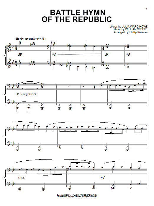 Learn to play Julia Ward Howe Battle Hymn Of The Republic sheet music for Piano in minutes. Julia Ward Howe Battle Hymn Of The Republic sheet music notes and chords