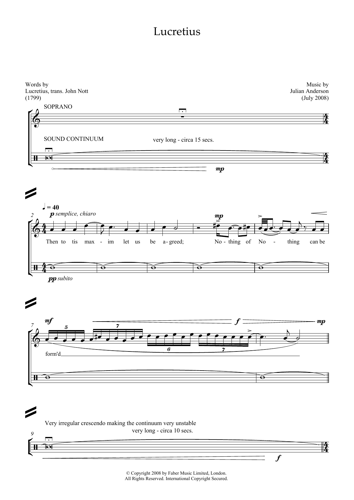 Julian Anderson Lucretius (for soprano & percussion) sheet music preview music notes and score for Piano & Vocal including 3 page(s)
