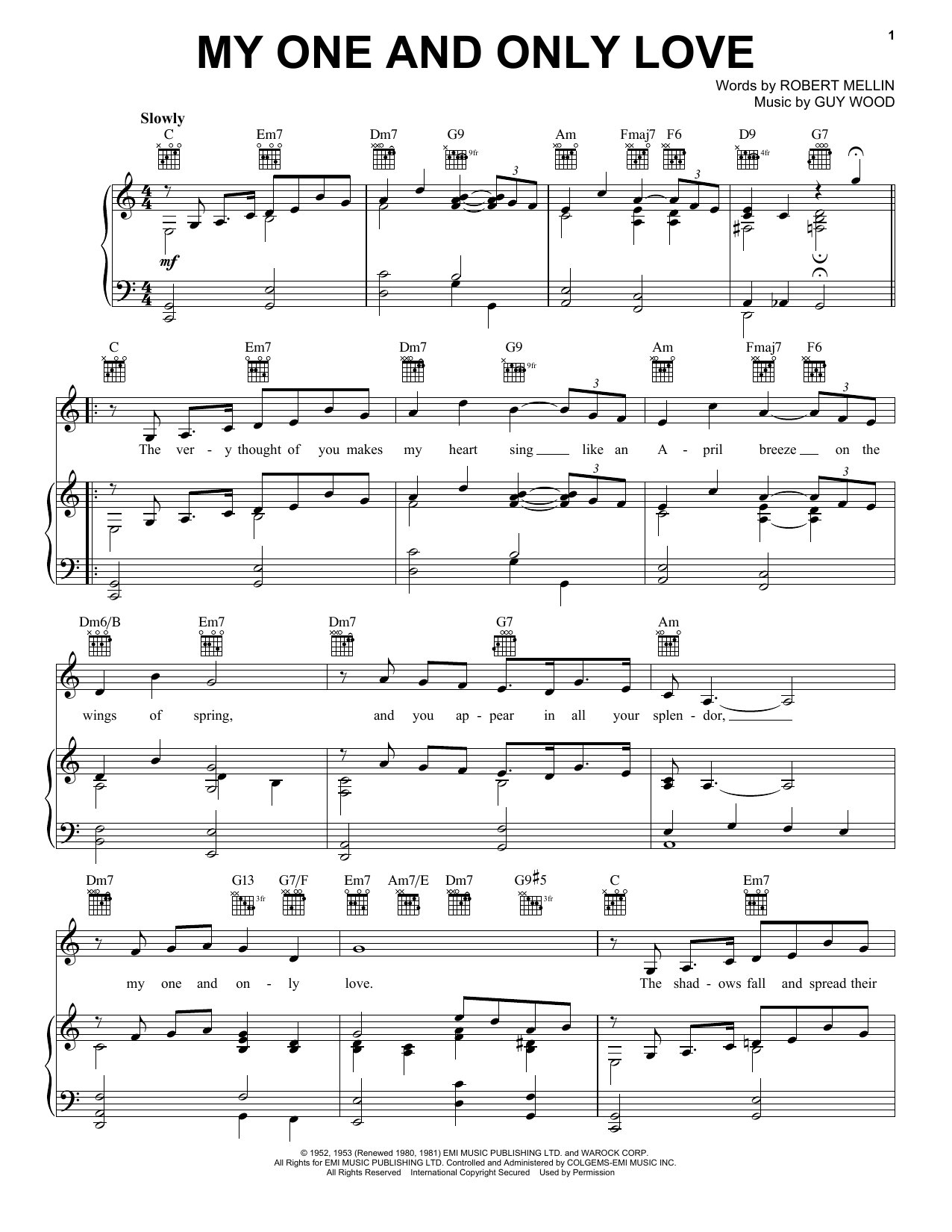 June Christy My One And Only Love Sheet Music Download Printable Pdf Jazz Music Score For Piano Vocal Guitar Right Hand Melody 195