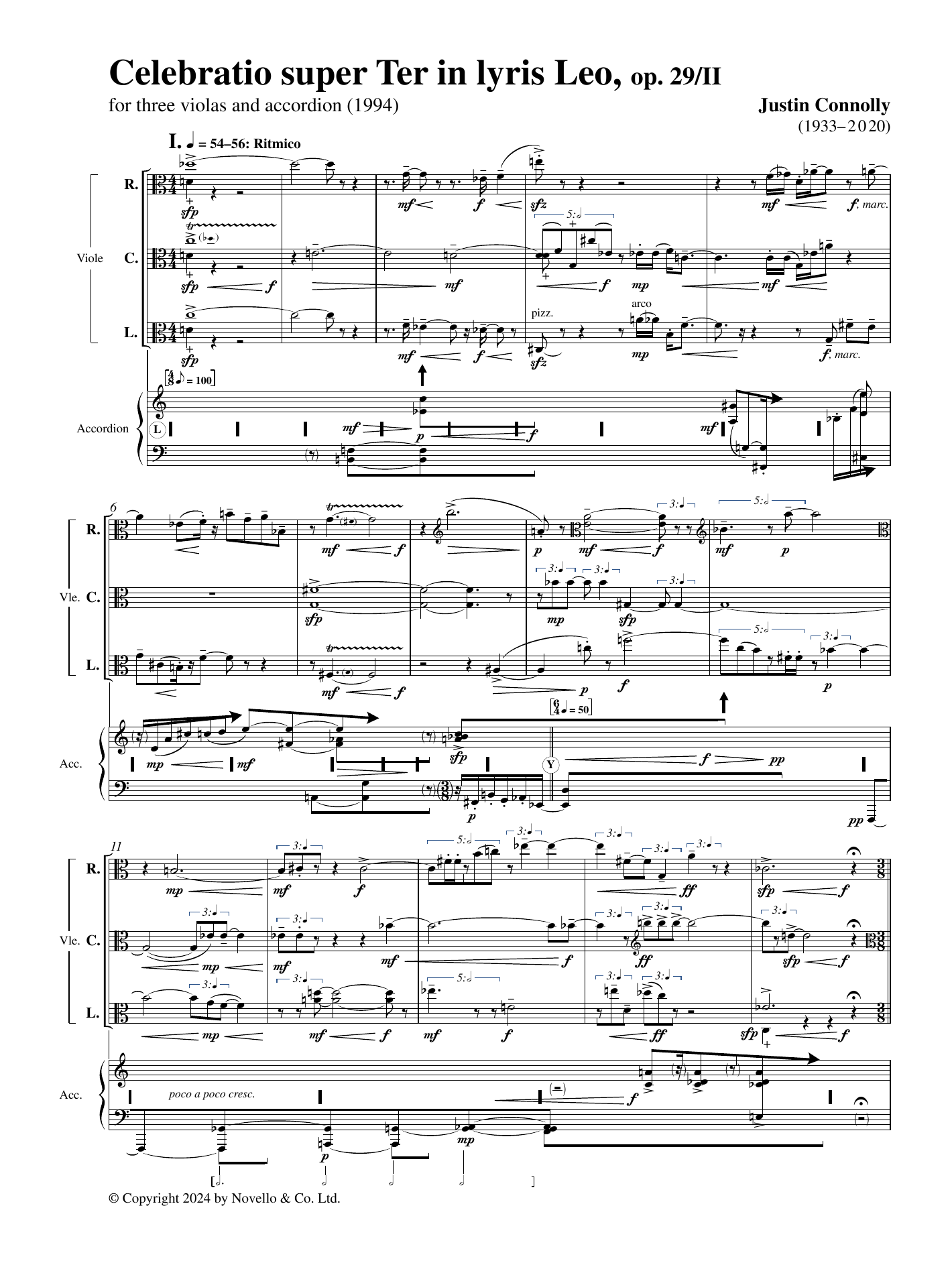 Justin Connolly Celebratio super Ter in lyris Leo, Op. 29/II (Playing Score) sheet music, chords, lyrics - Printable PDF for String Ensemble