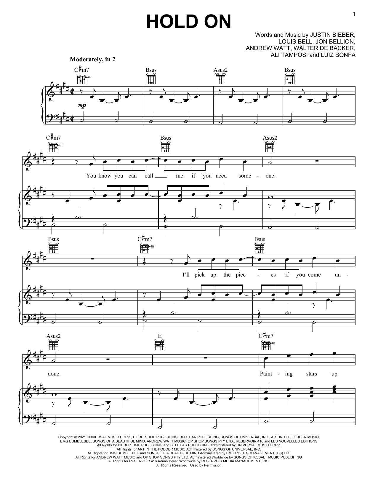 Learn to play Justin Bieber Hold On sheet music for Piano, Vocal & Guitar (Right-Hand Melody) in minutes. Justin Bieber Hold On sheet music preview music notes and score for Piano, Vocal & Guitar (Right-Hand Melody) including 7 page(s)
