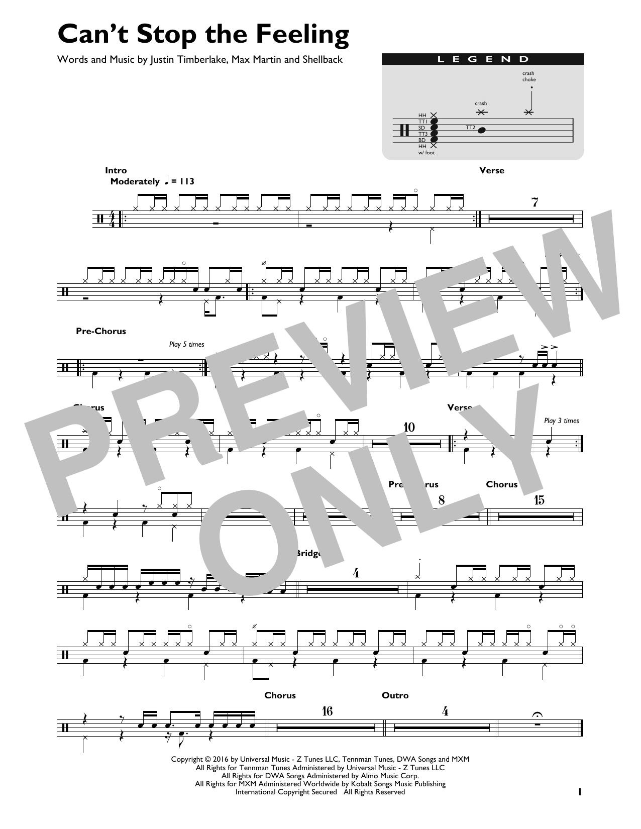 Justin Timberlake Can't Stop The Feeling! sheet music preview music notes and score for Vibraphone Solo including 2 page(s)