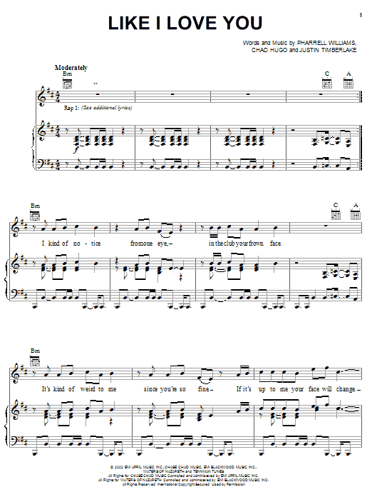 Learn to play Justin Timberlake Like I Love You sheet music for Piano, Vocal & Guitar (Right-Hand Melody) in minutes. Justin Timberlake Like I Love You sheet music notes and chords