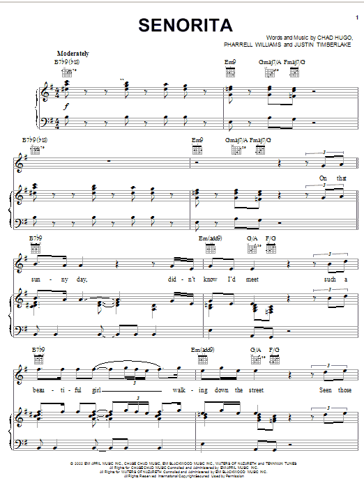 Learn to play Justin Timberlake Senorita sheet music for Piano, Vocal & Guitar (Right-Hand Melody) in minutes. Justin Timberlake Senorita sheet music notes and chords