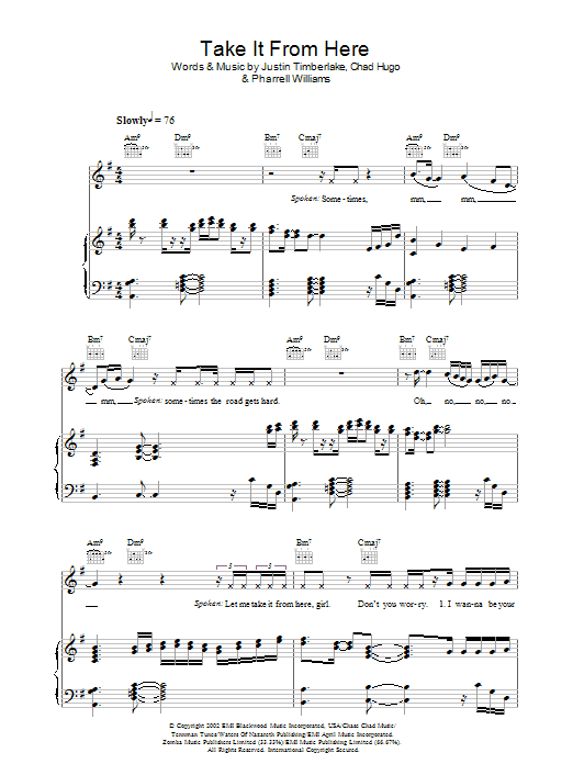Justin Timberlake Take It From Here sheet music preview music notes and score for Piano, Vocal & Guitar (Right-Hand Melody) including 12 page(s)