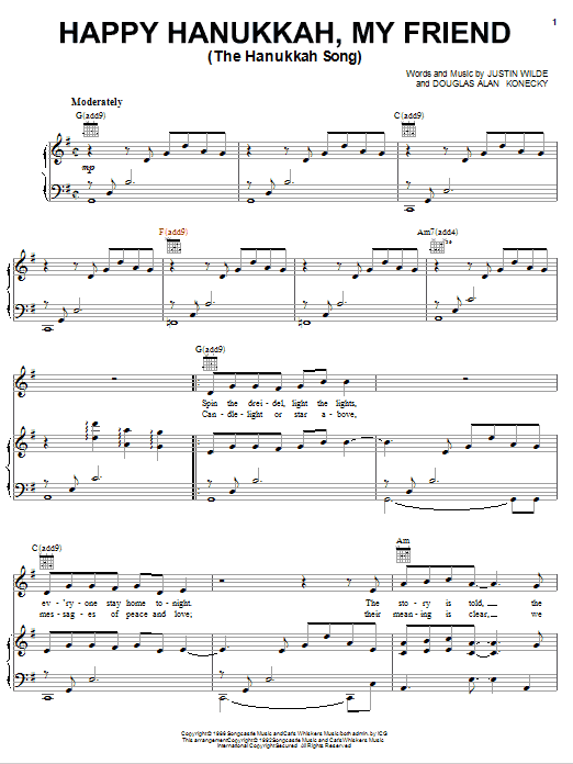 Learn to play Justin Wilde Happy Hanukkah, My Friend (The Hanukkah Song) sheet music for Piano, Vocal & Guitar (Right-Hand Melody) in minutes. Justin Wilde Happy Hanukkah, My Friend (The Hanukkah Song) sheet music preview music notes and score for Piano, Vocal & Guitar (Right-Hand Melody) including 4 page(s)