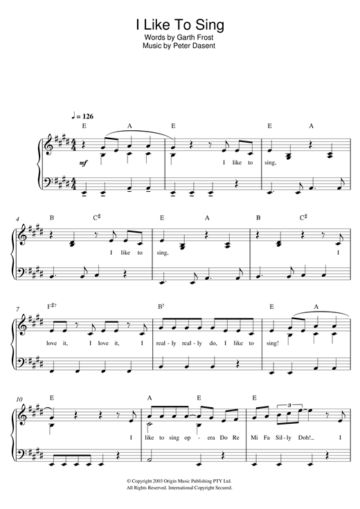 Justine Clarke I Like To Sing sheet music, chords, lyrics - Printable PDF for Beginner Piano