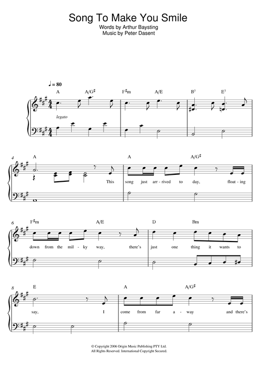 Justine Clarke Songs To Make You Smile sheet music, chords, lyrics - Printable PDF for Beginner Piano