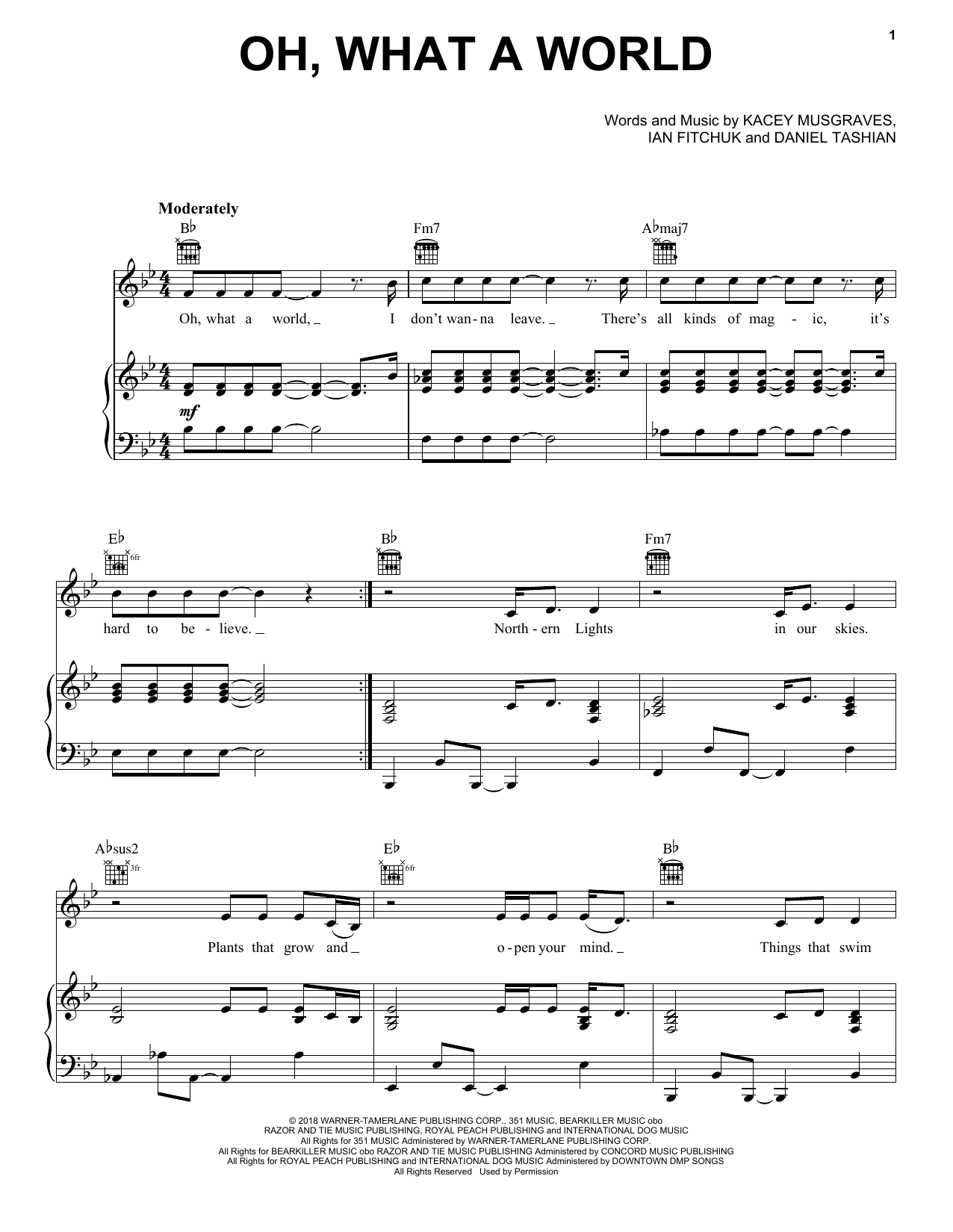 Kacey Musgraves Oh, What A World sheet music, chords, lyrics - Printable PDF for Easy Piano