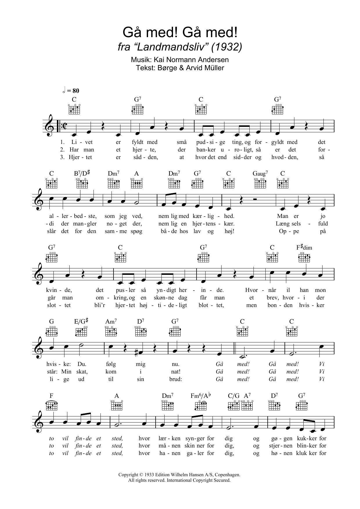 Kai Normann Andersen Gå Med! Gå Med! sheet music, chords, lyrics - Printable PDF for Melody Line, Lyrics & Chords