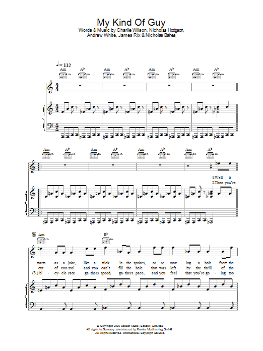 Kaiser Chiefs My Kind Of Guy sheet music preview music notes and score for Piano, Vocal & Guitar including 4 page(s)