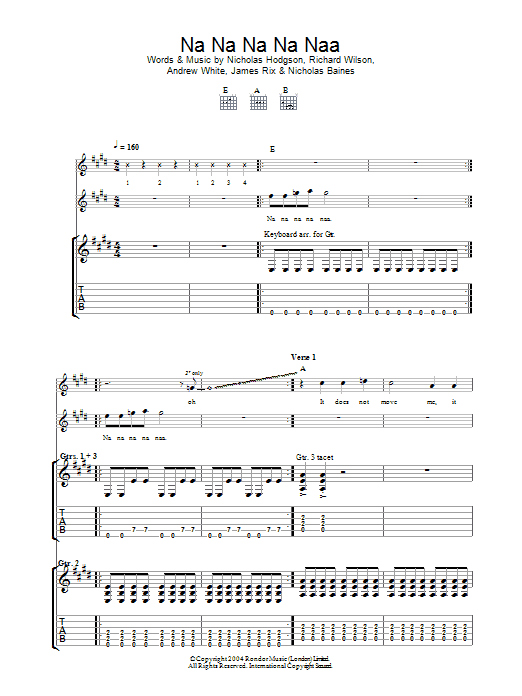 Kaiser Chiefs Na Na Na Na Naa sheet music preview music notes and score for Guitar Tab including 11 page(s)