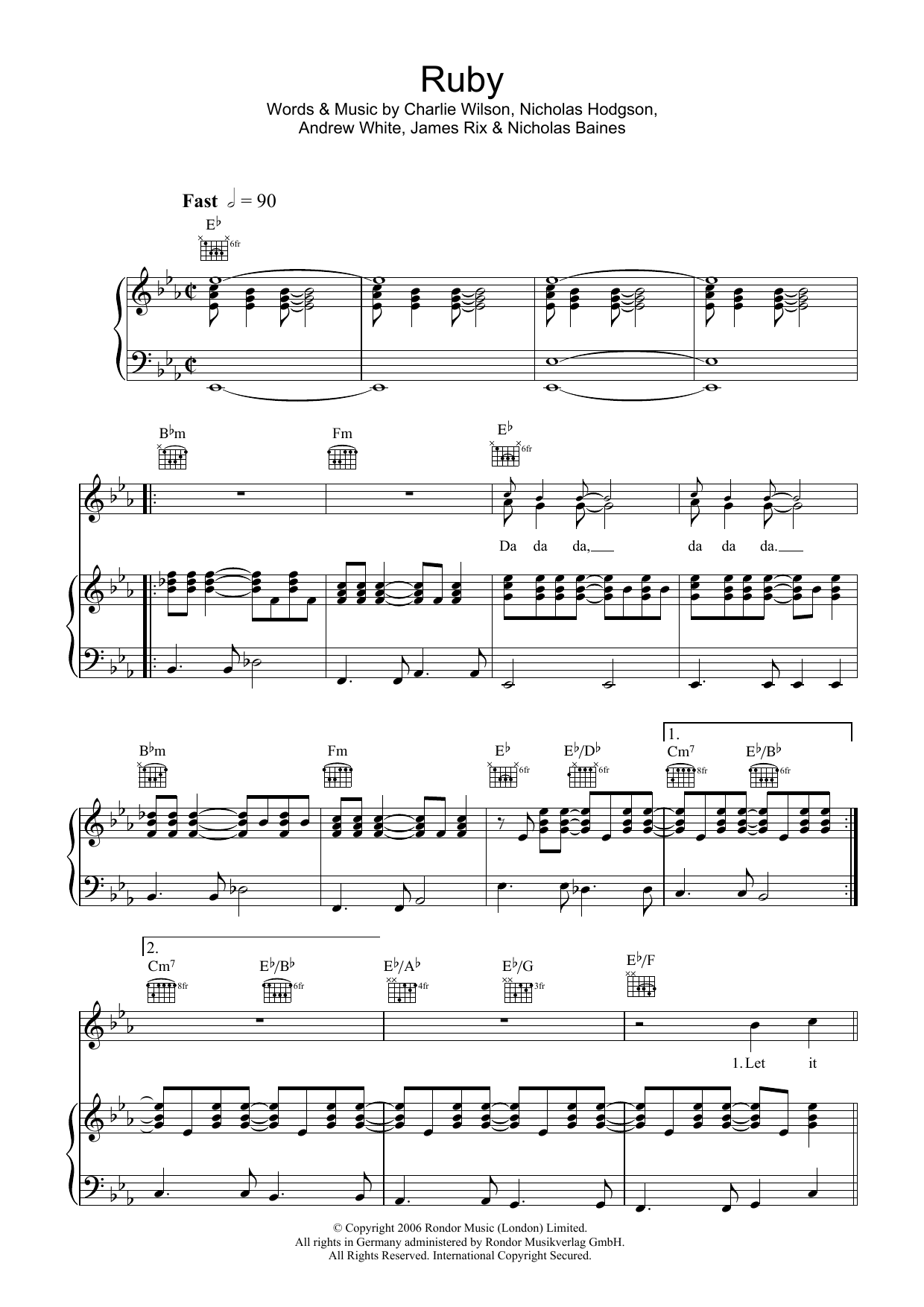 Kaiser Chiefs Ruby sheet music preview music notes and score for Alto Saxophone including 2 page(s)