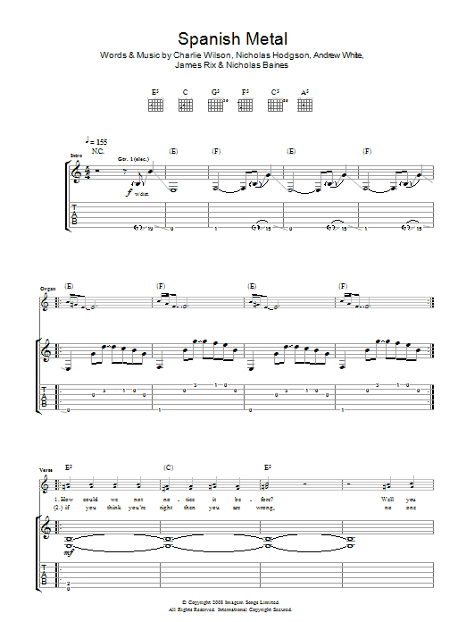 Learn to play Kaiser Chiefs Spanish Metal sheet music for Guitar Tab in minutes. Kaiser Chiefs Spanish Metal sheet music preview music notes and score for Guitar Tab including 4 page(s)