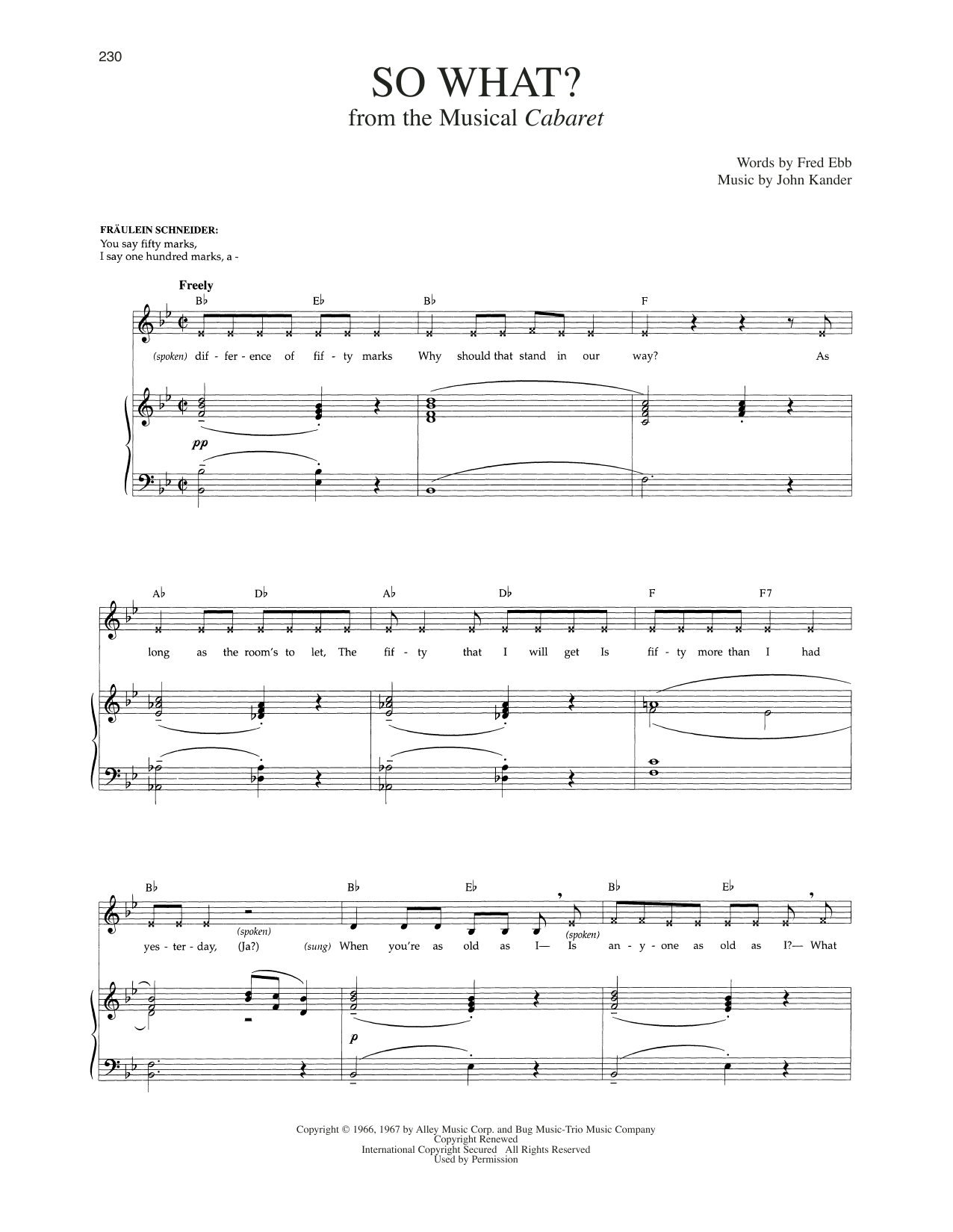 Kander & Ebb So What? (from Cabaret) sheet music, chords, lyrics - Printable PDF for Piano & Vocal
