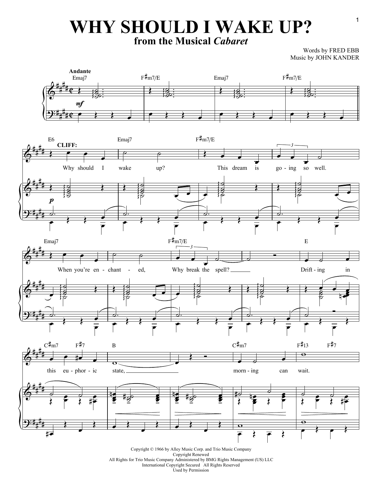 Kander & Ebb Why Should I Wake Up? (from Cabaret) sheet music, chords, lyrics - Printable PDF for Piano & Vocal