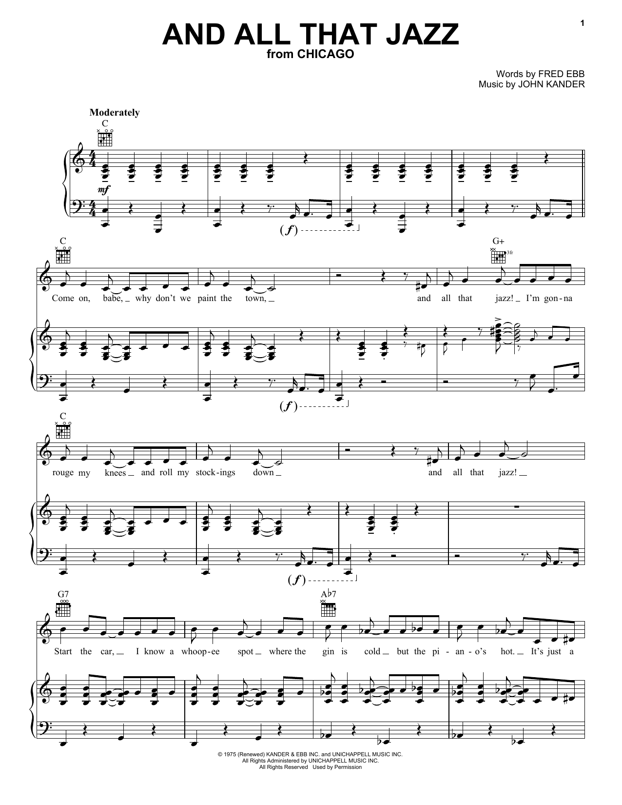 Learn to play Kander & Ebb And All That Jazz sheet music for Piano, Vocal & Guitar (Right-Hand Melody) in minutes. Kander & Ebb And All That Jazz sheet music notes and chords