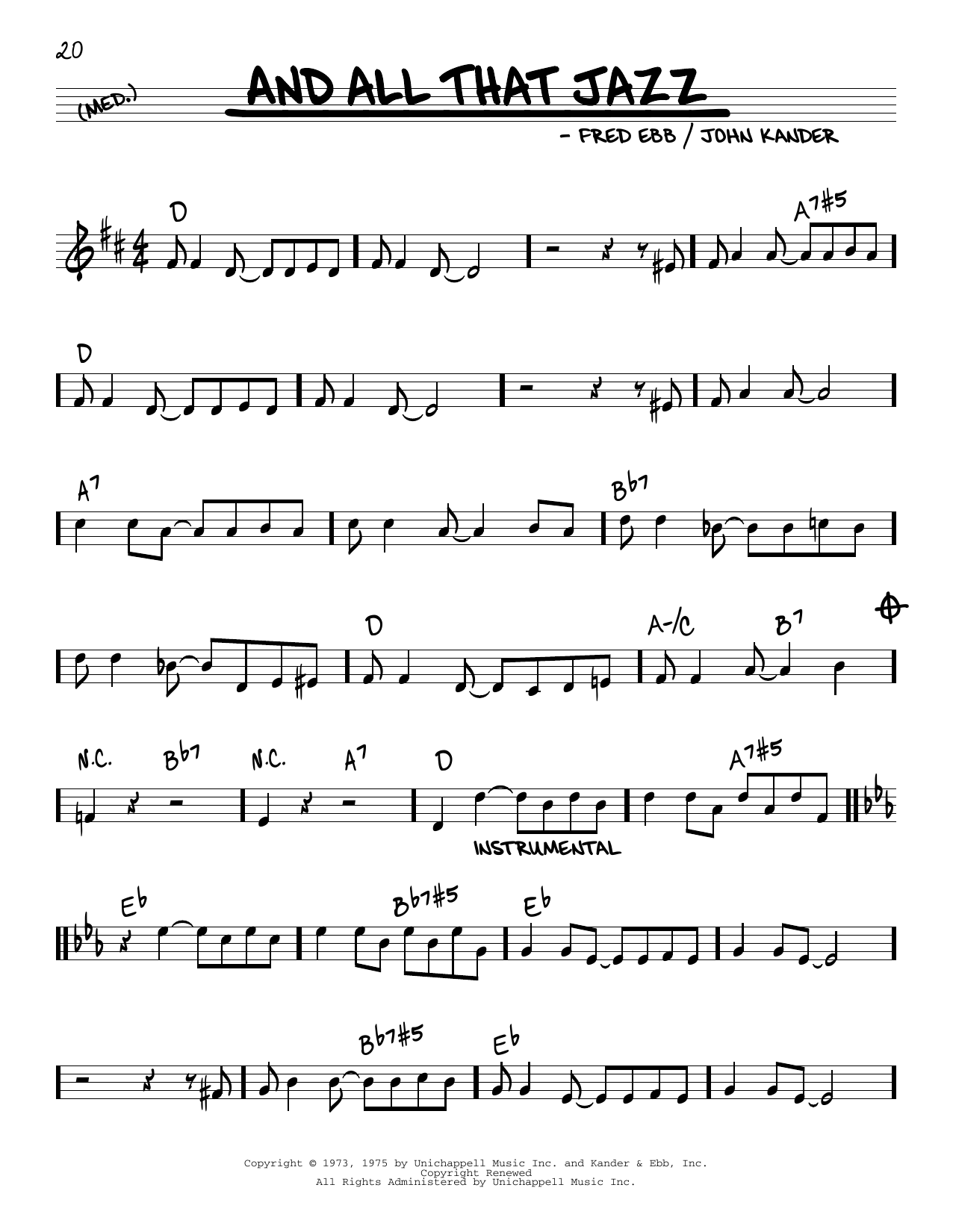 Learn to play Kander & Ebb And All That Jazz sheet music for Piano, Vocal & Guitar (Right-Hand Melody) in minutes. Kander & Ebb And All That Jazz sheet music notes and chords
