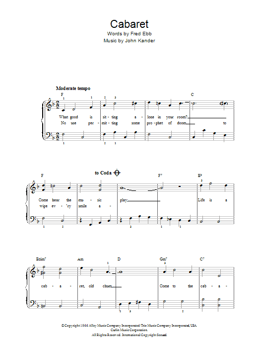 Kander & Ebb Cabaret sheet music preview music notes and score for Beginner Piano including 2 page(s)
