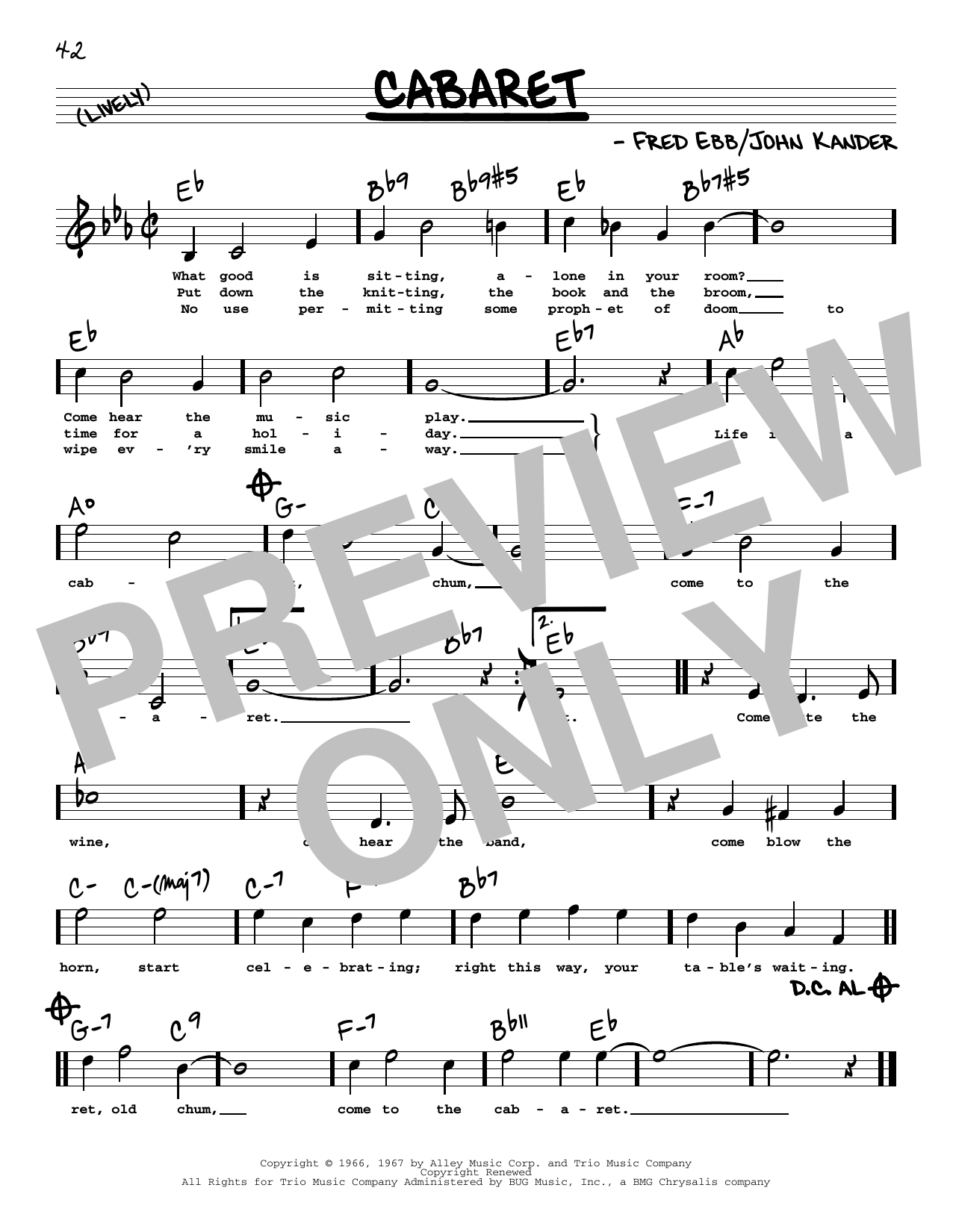 Learn to play Kander & Ebb Cabaret (High Voice) sheet music for Real Book – Melody, Lyrics & Chords in minutes. Kander & Ebb Cabaret (High Voice) sheet music preview music notes and score for Real Book – Melody, Lyrics & Chords including 1 page(s)
