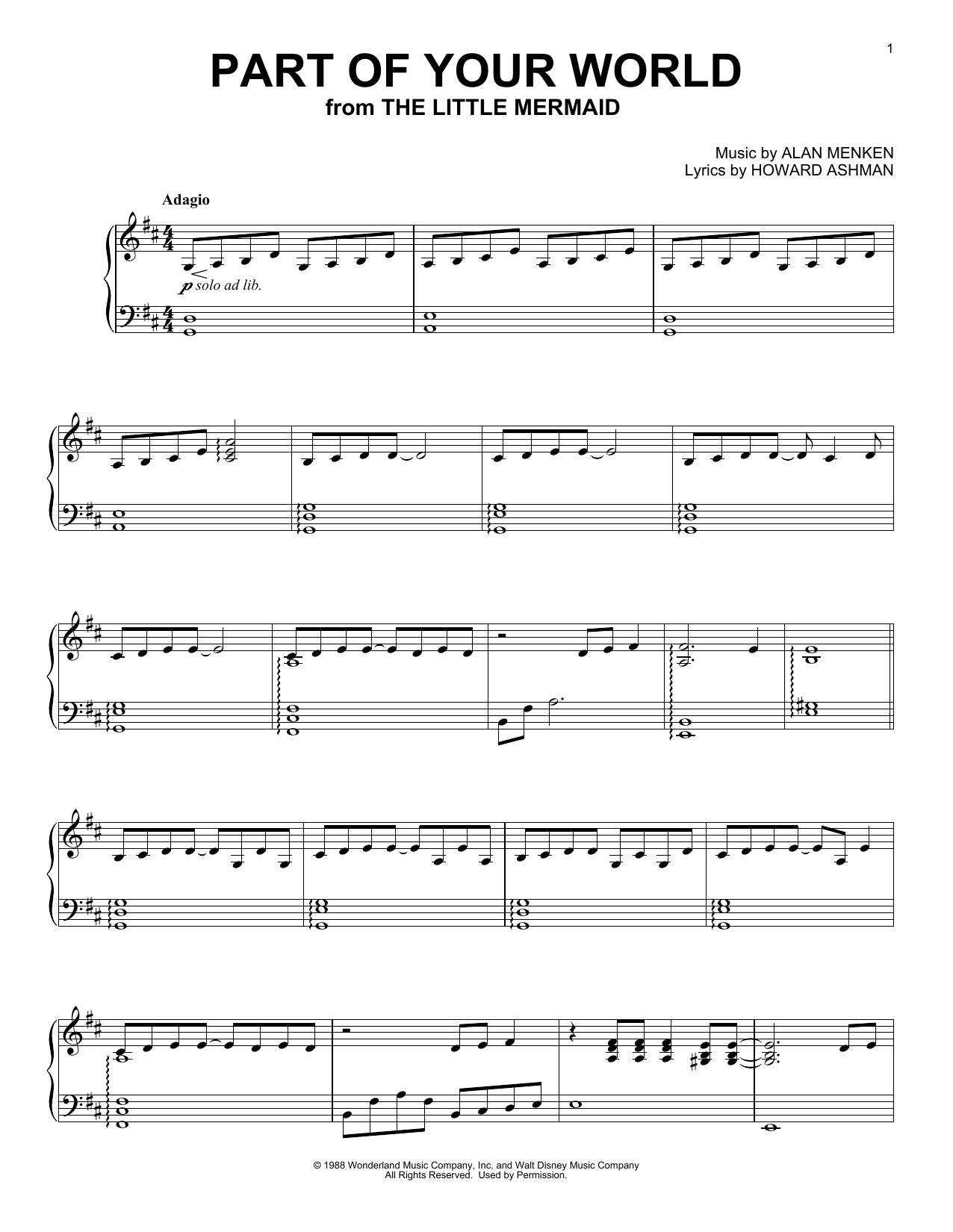 Kaori Muraji Part Of Your World (from The Little Mermaid) [Classical version] sheet music, chords, lyrics - Printable PDF for Piano Solo