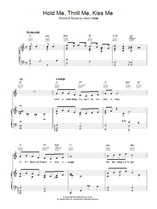 Gloria Estefan Hold Me, Thrill Me, Kiss Me sheet music, chords, lyrics - Printable PDF for Piano, Vocal & Guitar (Right-Hand Melody)