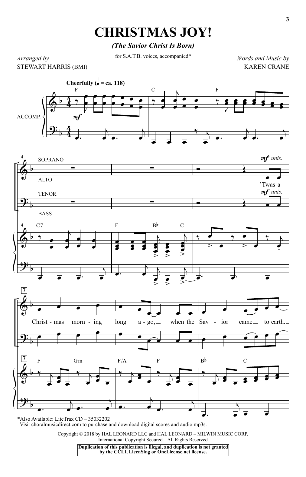 Karen Crane Christmas Joy! (The Savior Christ Is Born) (arr. Stewart Harris) sheet music, chords, lyrics - Printable PDF for SATB Choir
