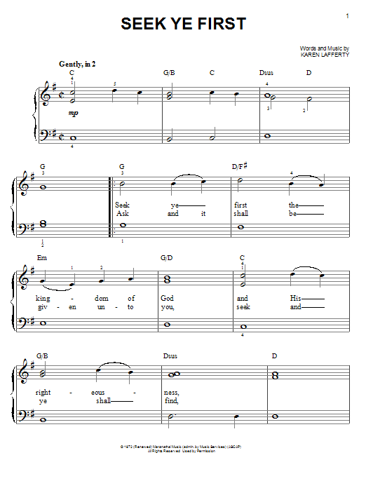 Karen Lafferty Seek Ye First sheet music preview music notes and score for E-Z Play Today including 2 page(s)