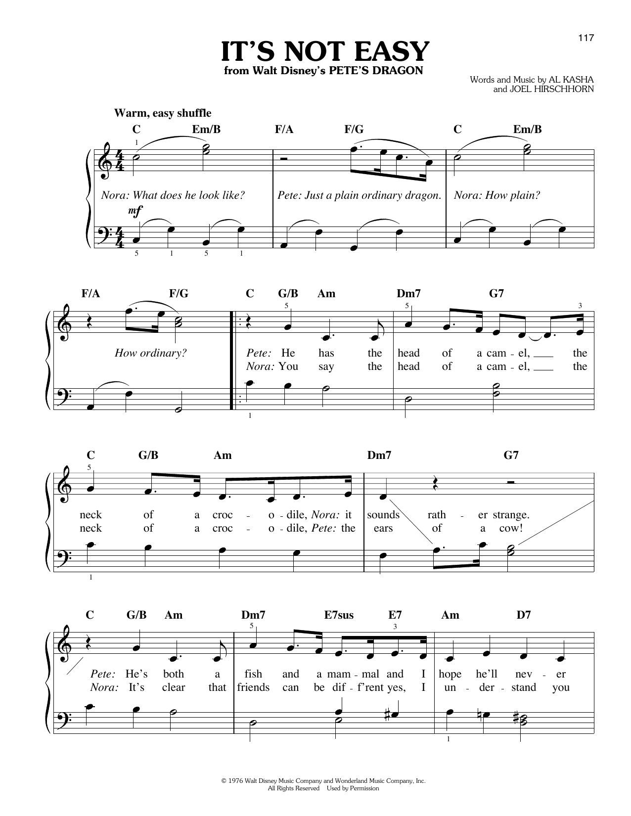 Kasha & Hirschhorn It's Not Easy (from Pete's Dragon) sheet music, chords, lyrics - Printable PDF for Easy Piano