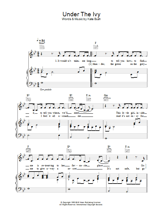 Kate Bush Under The Ivy sheet music preview music notes and score for Melody Line, Lyrics & Chords including 2 page(s)