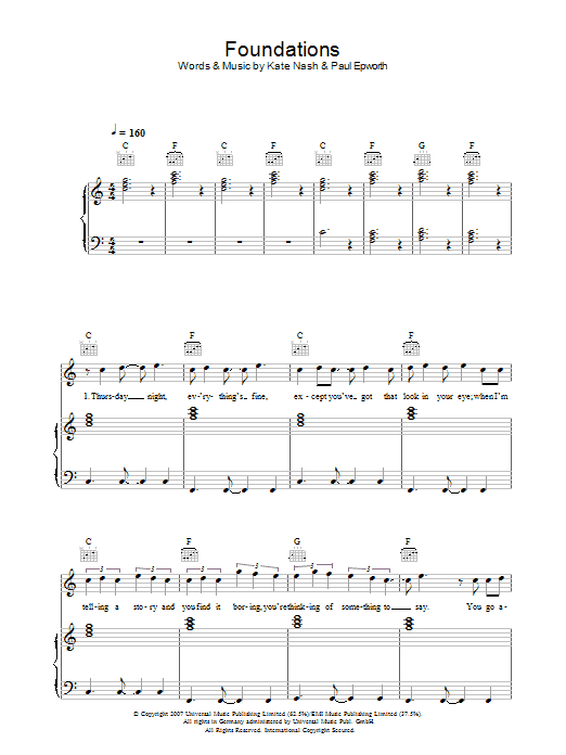 Learn to play Kate Nash Foundations sheet music for Keyboard in minutes. Kate Nash Foundations sheet music preview music notes and score for Keyboard including 2 page(s)