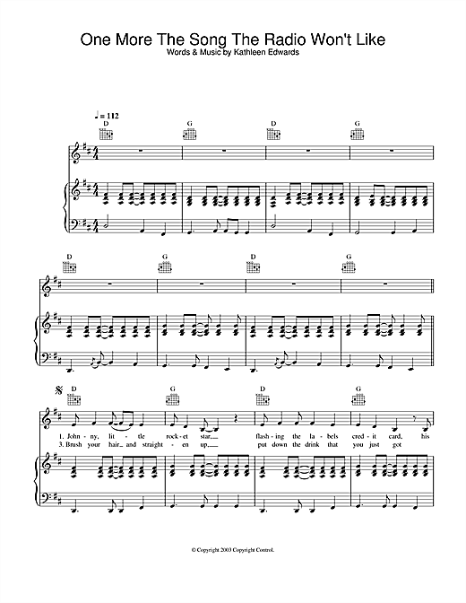 Learn to play Kathleen Edwards One More The Song The Radio Won't Like sheet music for Piano, Vocal & Guitar in minutes. Kathleen Edwards One More The Song The Radio Won't Like sheet music notes and chords