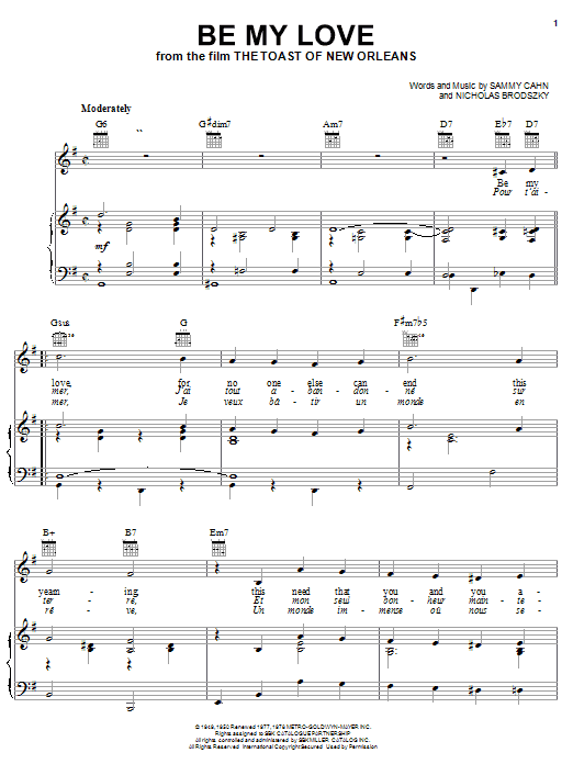 Learn to play Kathryn Grayson and Mario Lanza Be My Love (from 'The Toast of New Orleans') sheet music for Piano, Vocal & Guitar (Right-Hand Melody) in minutes. Kathryn Grayson and Mario Lanza Be My Love (from 'The Toast of New Orleans') sheet music notes and chords